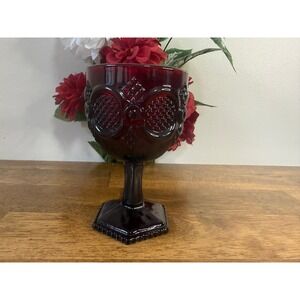 Avon Cape Cod Ruby Red Glass Goblet Vintage Pedestal Wine Glass Pressed Glass